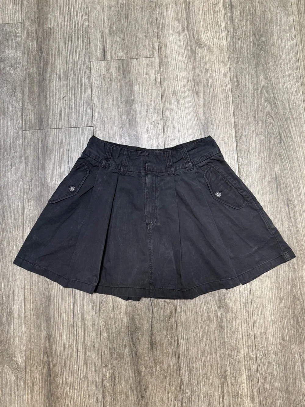 Free People Pleats To Meet You Washed Black Pleated Cargo Mini Skirt